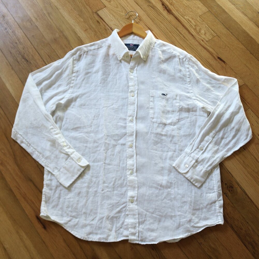 Vineyard Vines Shirt Men's L White Linen Classic Fit Long Sleeve Button Down - Picture 4 of 10